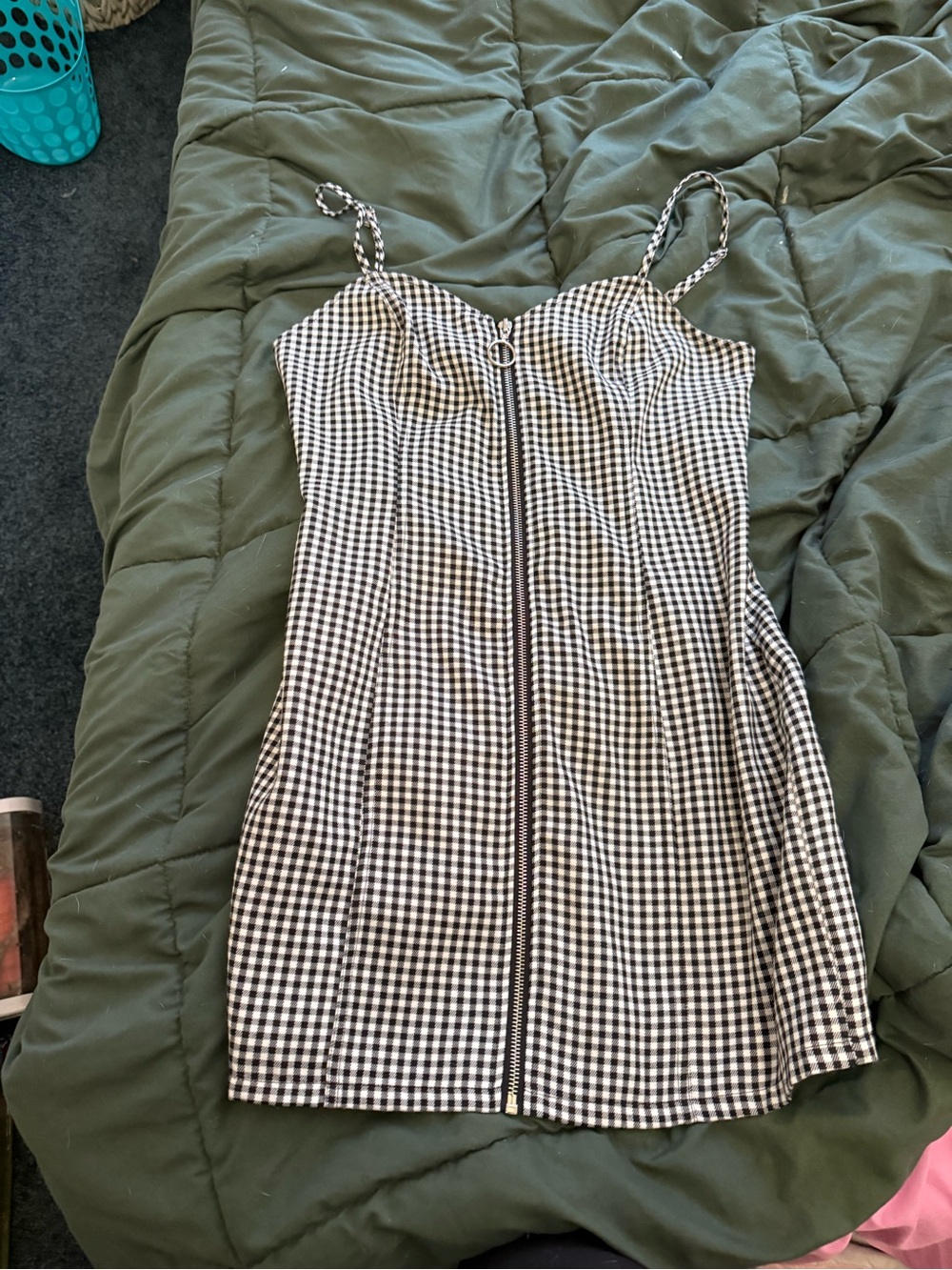 Forever 21 Black & White Gingham Zip-Front Mini Dress